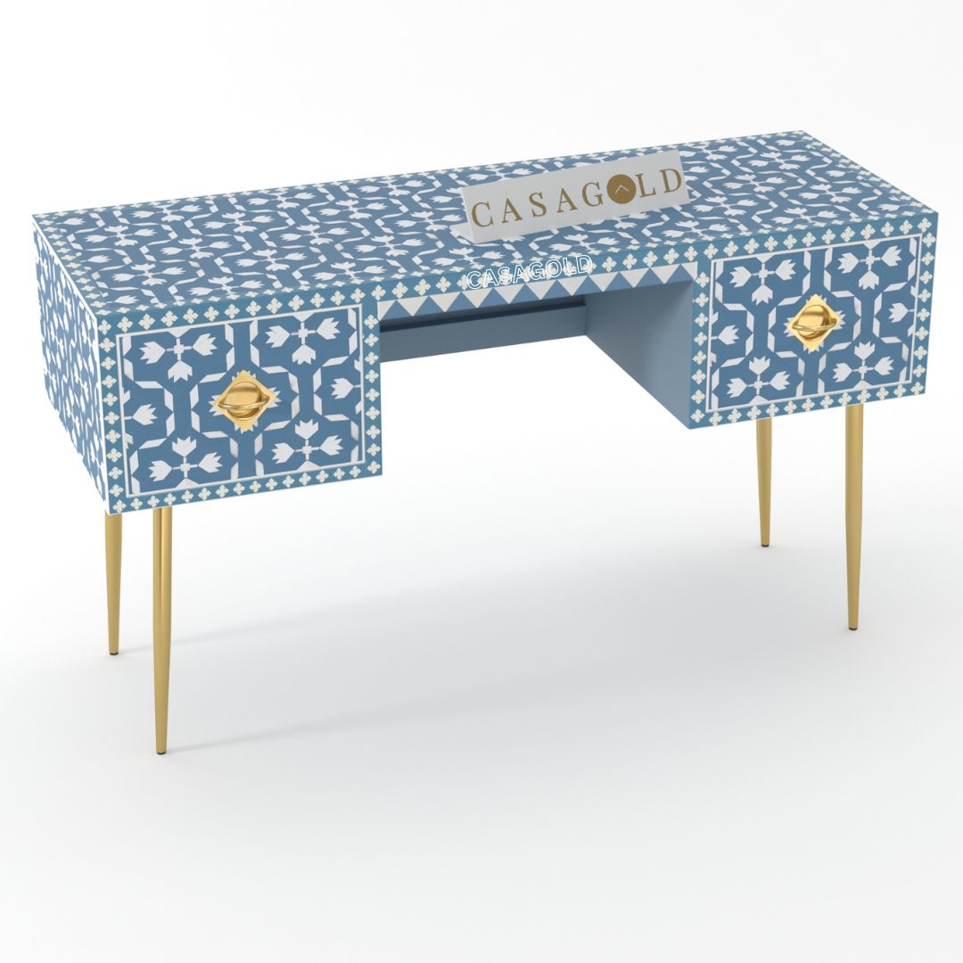 Modern White Floral Inlay Writing Desk	