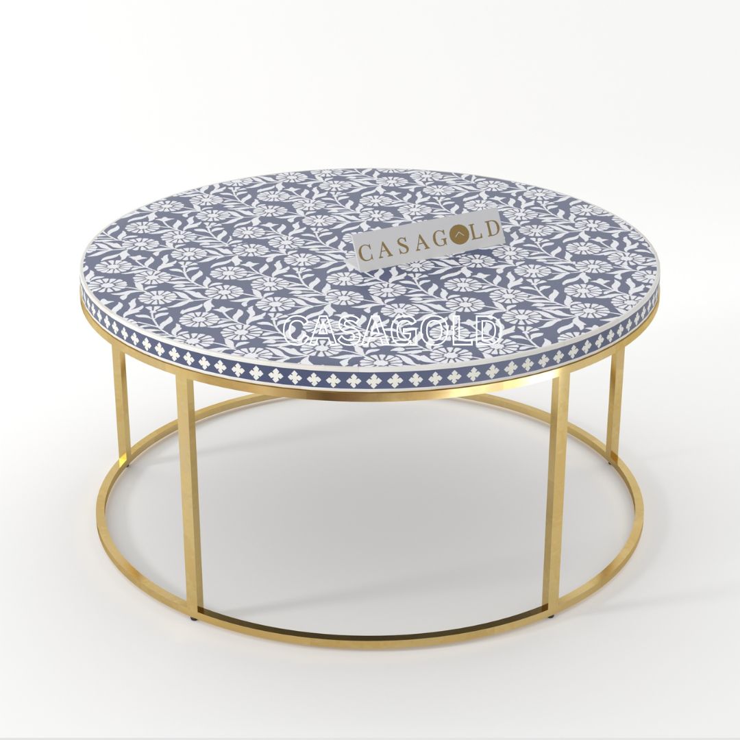 Modern boho round bone inlay coffee table
