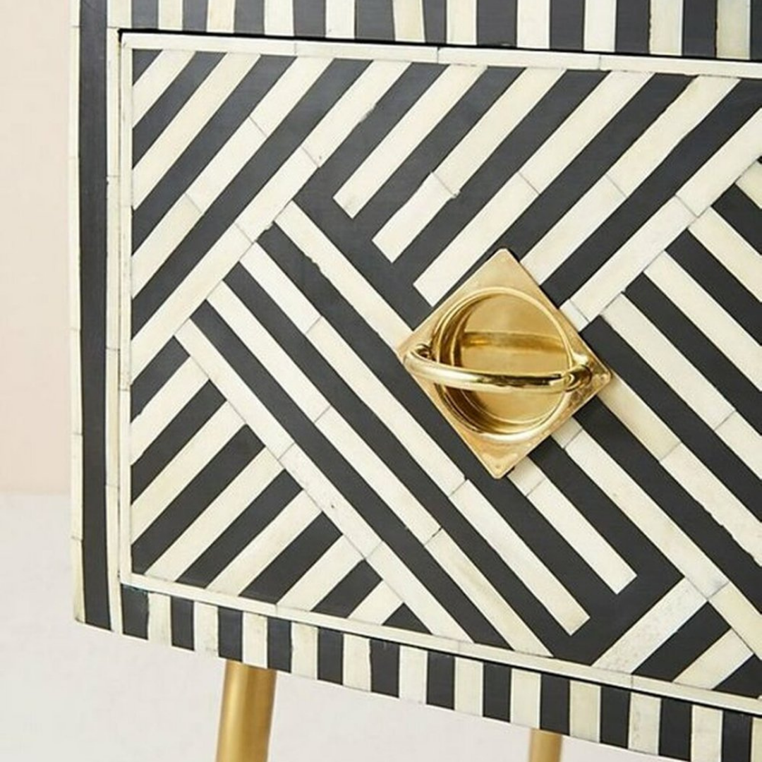 Modern chevron bone inlay desk with handcrafted elegance