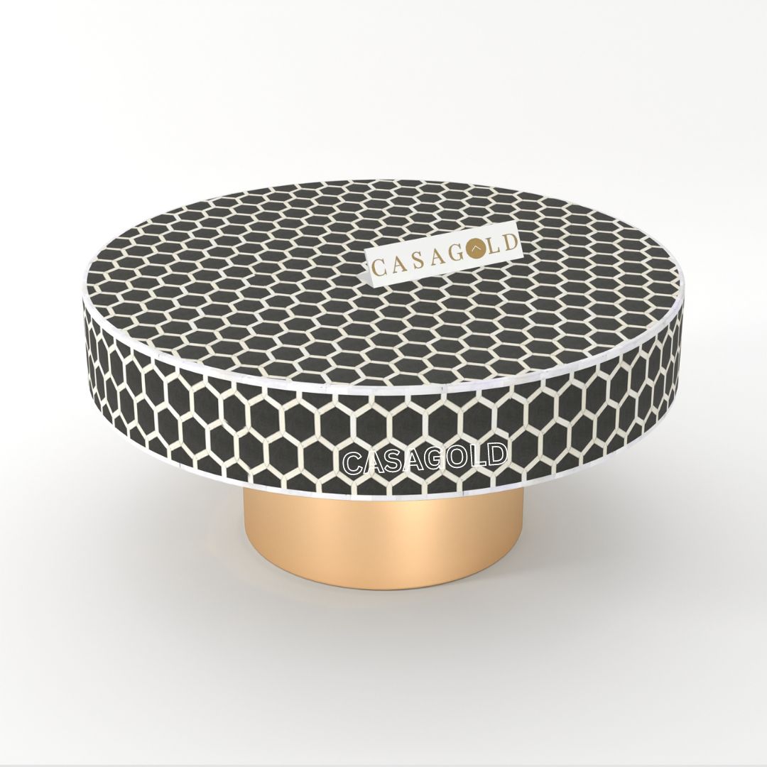 Modern round coffee table, bone inlay finish
