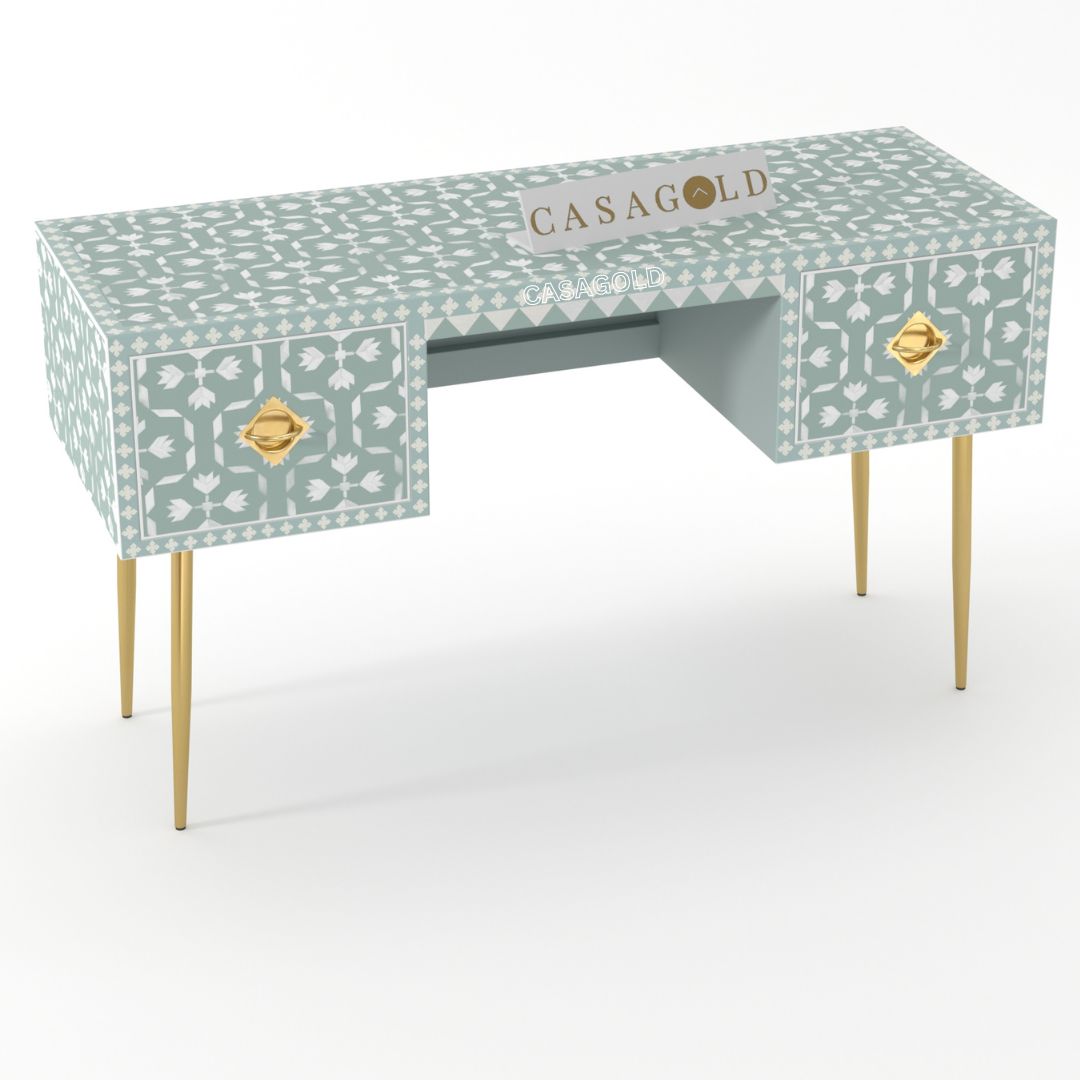 Modern white floral inlay writing desk for elegant home offices
