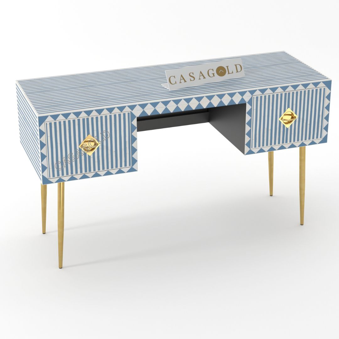 Monochrome Inlay Study Desk with Open Shelves	