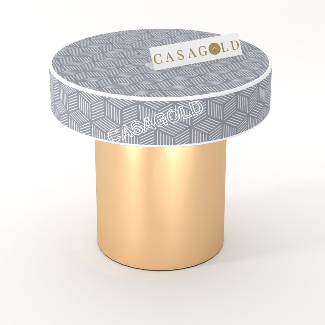 "Moroccan-style round bone inlay bedside table with intricate patterns"
