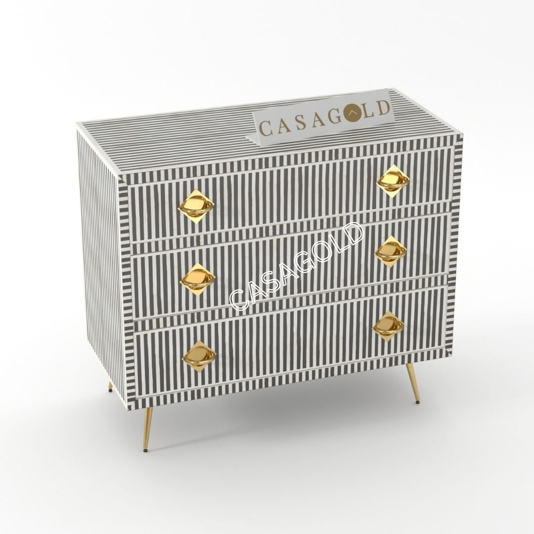 Moroccan black inlay storage cabinet for stylish organization.
