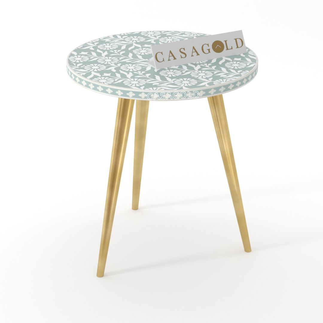 Mother of Pearl Round 3-Leg Inlay Side Table	