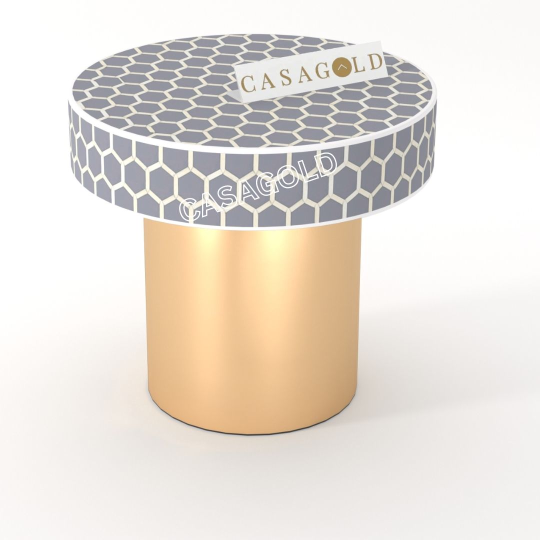 Mother of Pearl Round Bedside Table with Natural Finish	