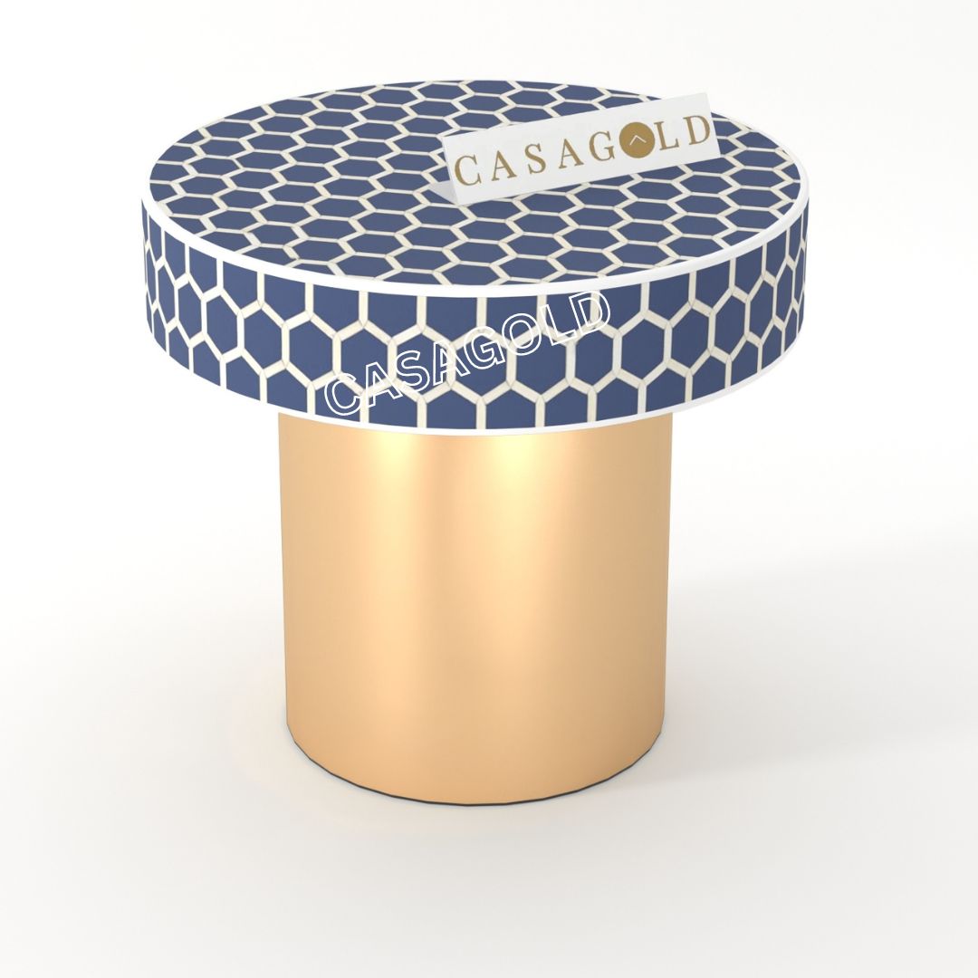 "Mother of pearl round inlay bedside table with a stunning natural finish"
