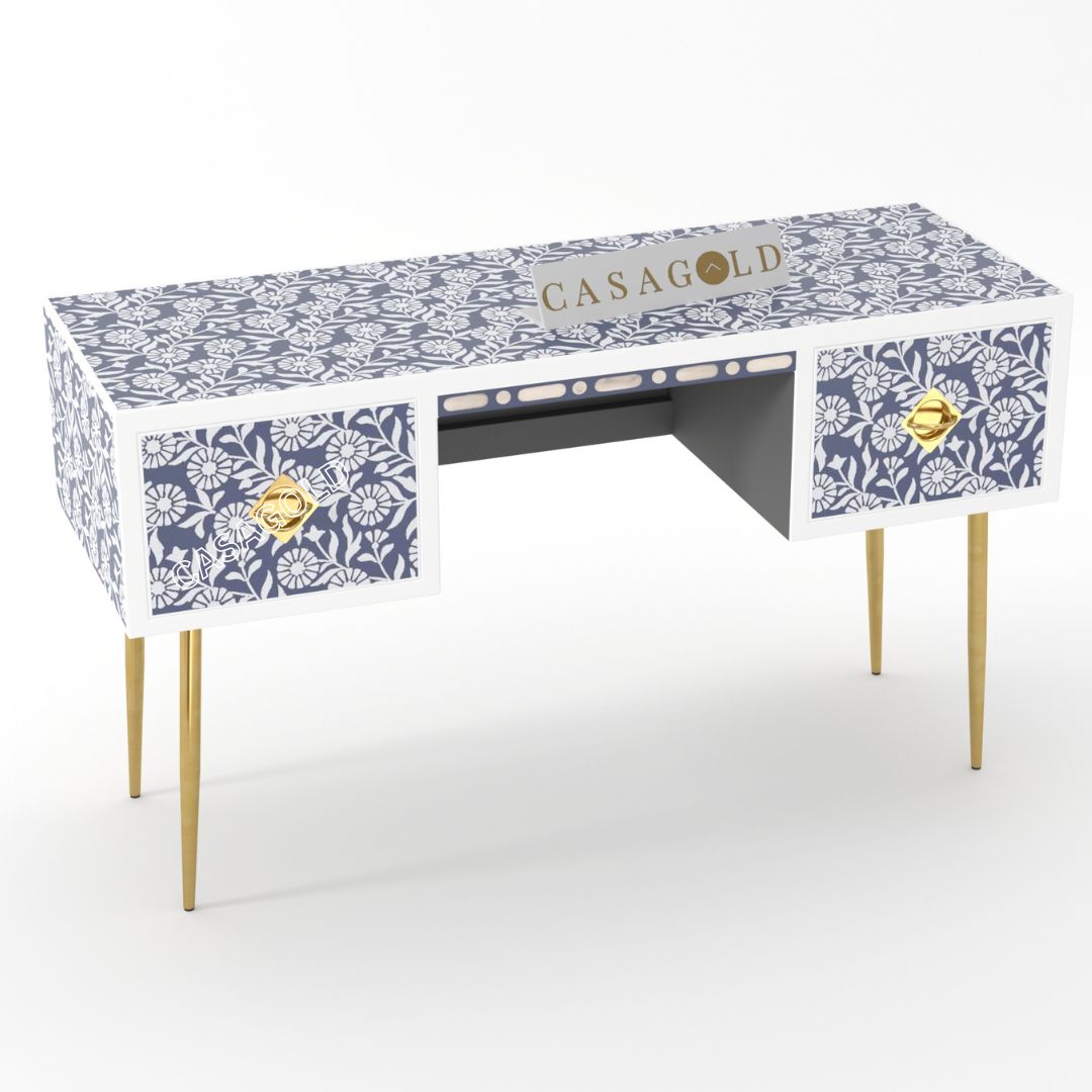 Mother of pearl study desk with floral vine patterns for elegance

