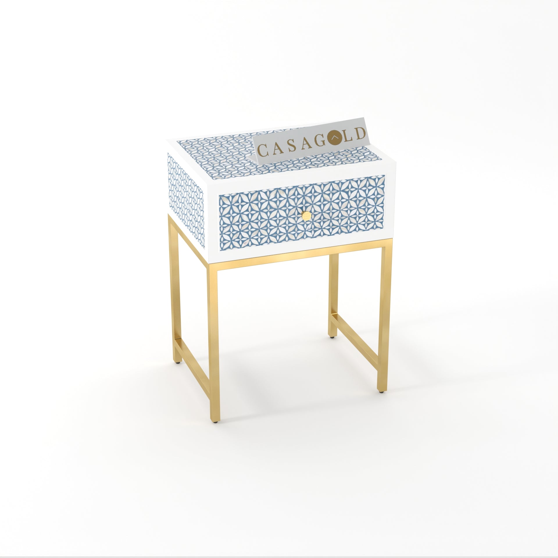 Multicolor Inlay Table with Gold Legs	