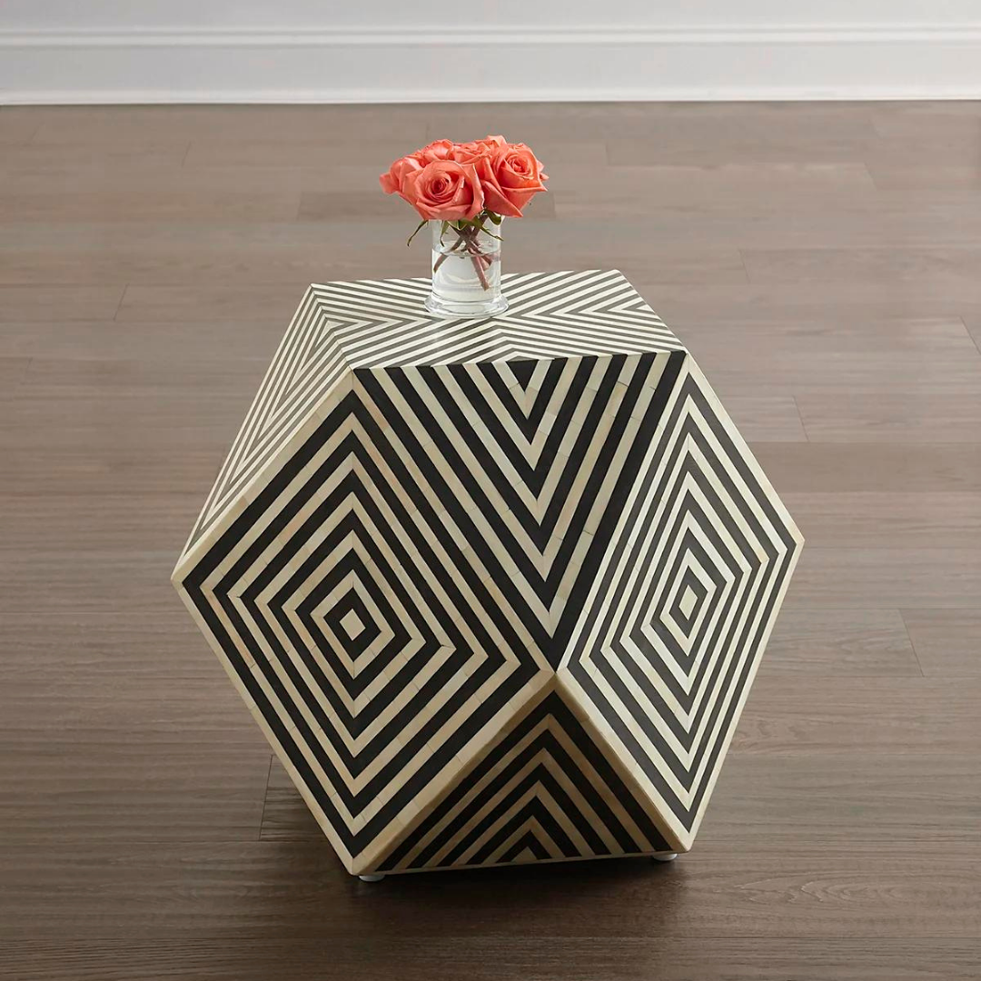 Neutral Bone Inlay Hexagon Coffee Table for Modern Homes	