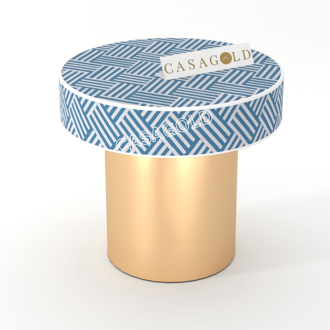 Neutral Finish Round Bone Inlay Bedside Table with Classic Look	