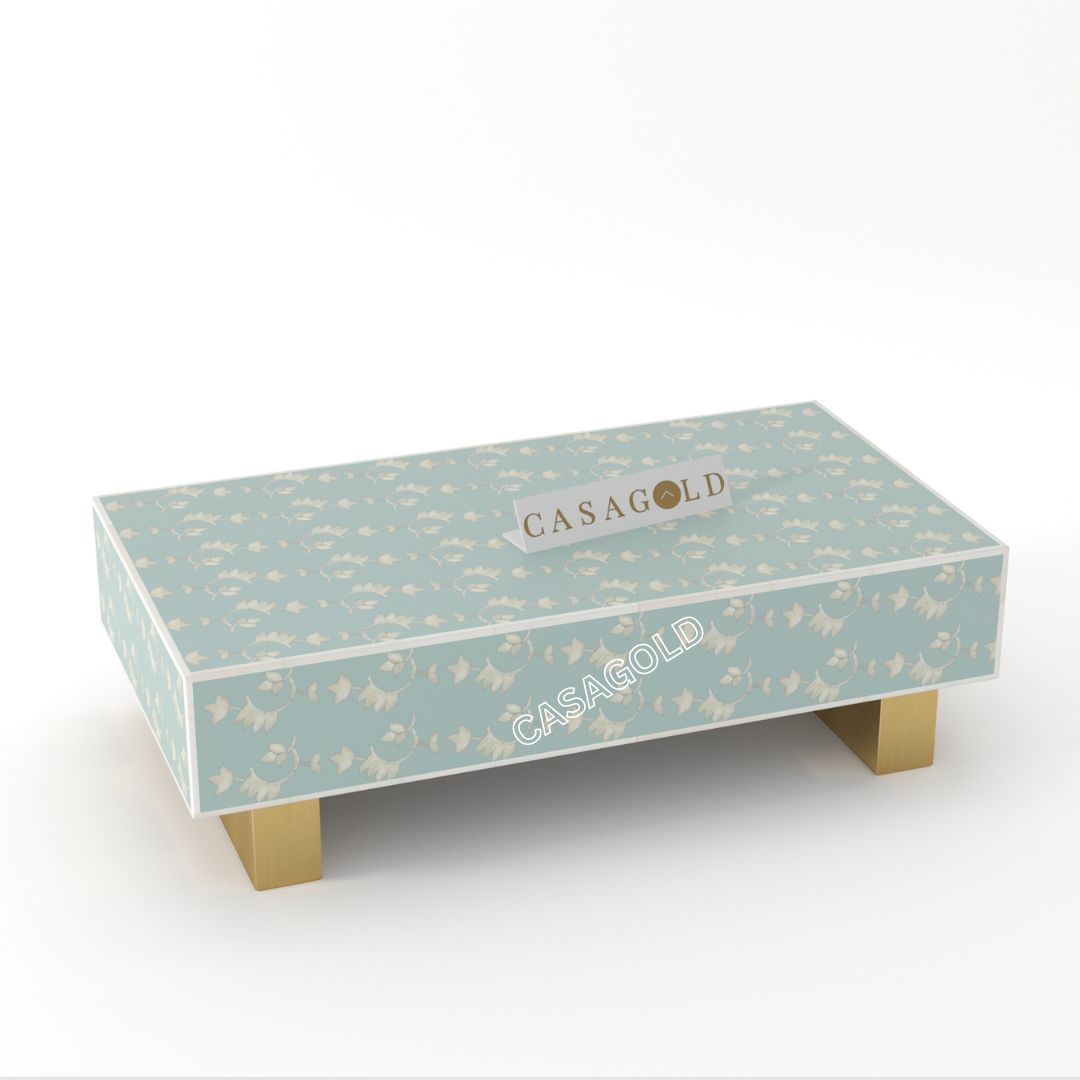 Neutral Tone Bone Inlay Rectangular Coffee Table	