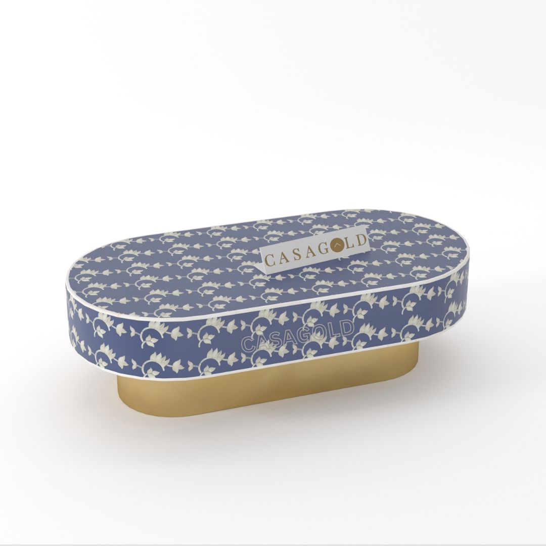 Oblong Coffee Table with Intricate Bone Inlay
