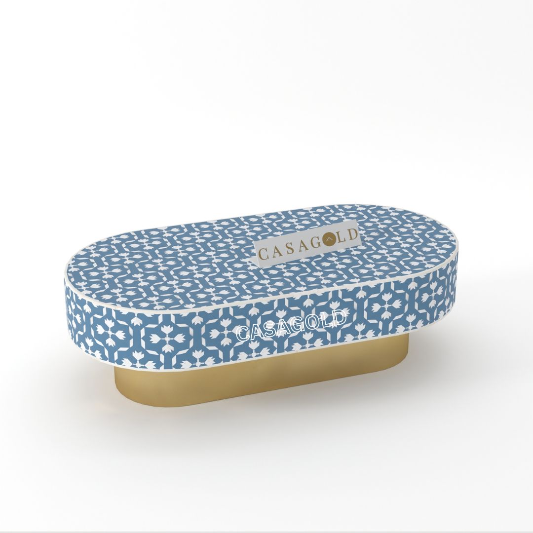 Oblong Coffee Table with Textured Bone Inlay
