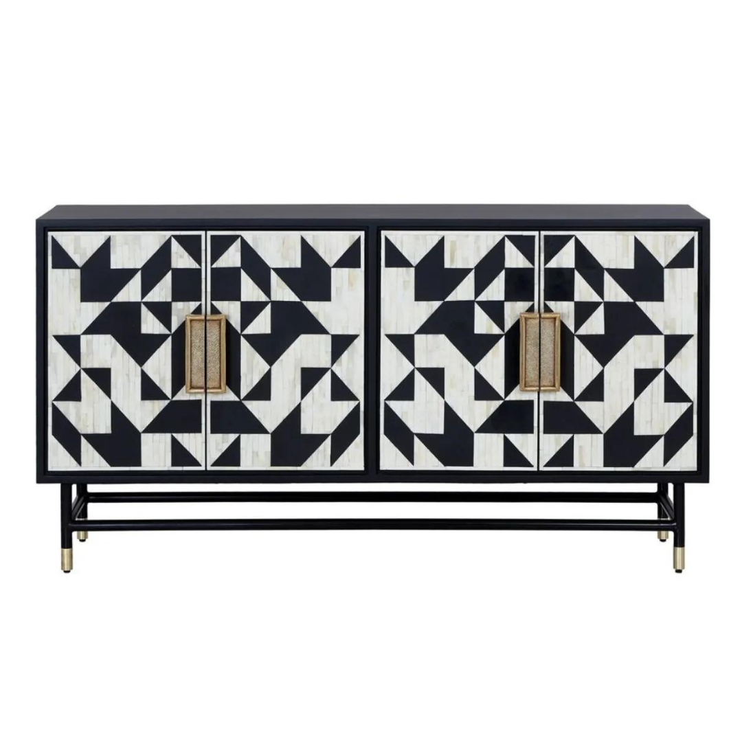 Ocean black bone inlay sideboard with intricate floral detailing.
