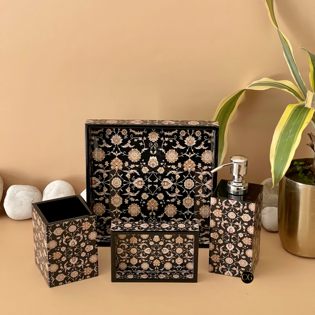 Opulent Bathroom Accessories Set with Gold Detailing	