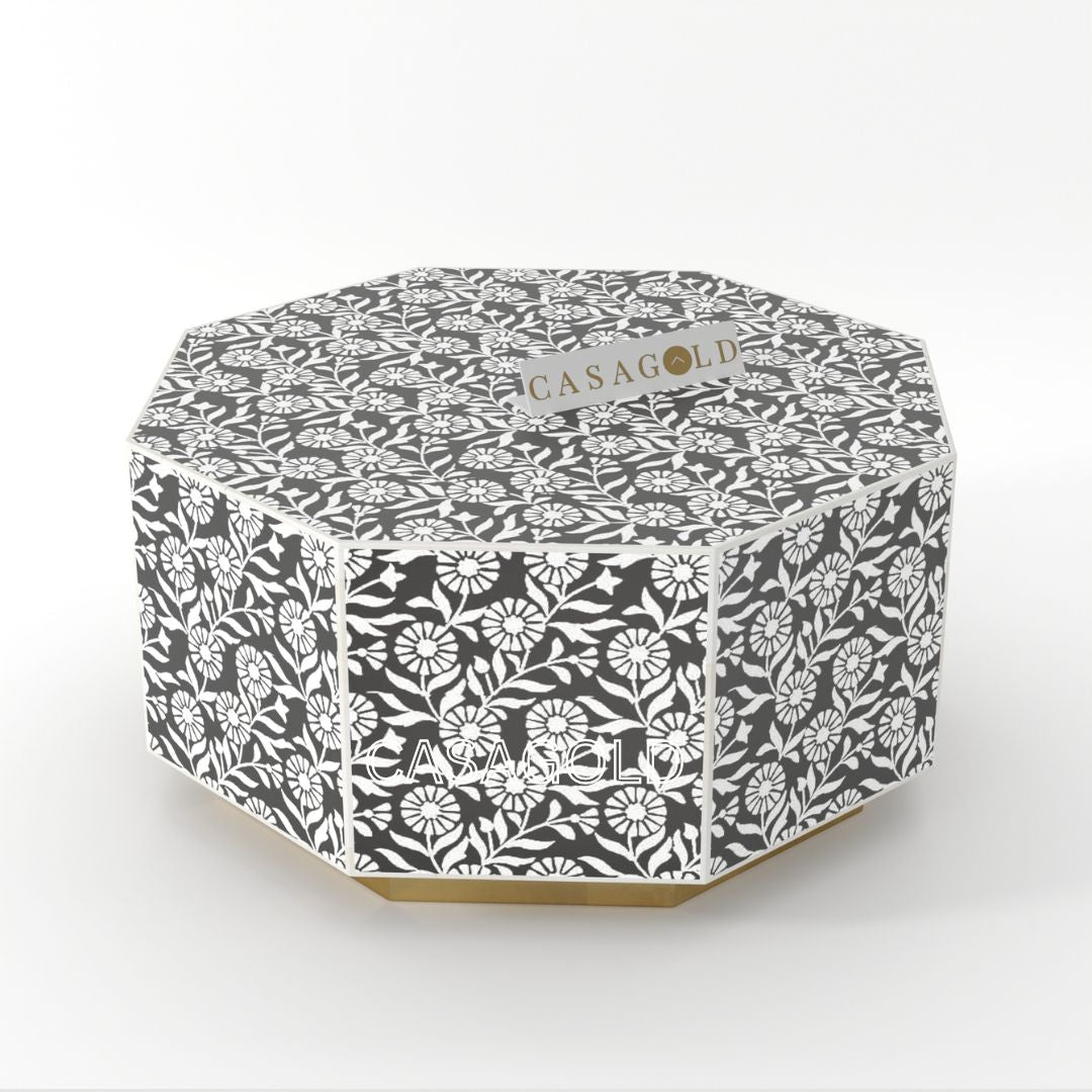 Ornate Bone Inlay Hexagonal Coffee Table	
