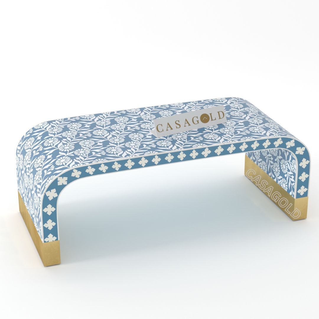 Ornate Bone Inlay Rectangular Coffee Table	