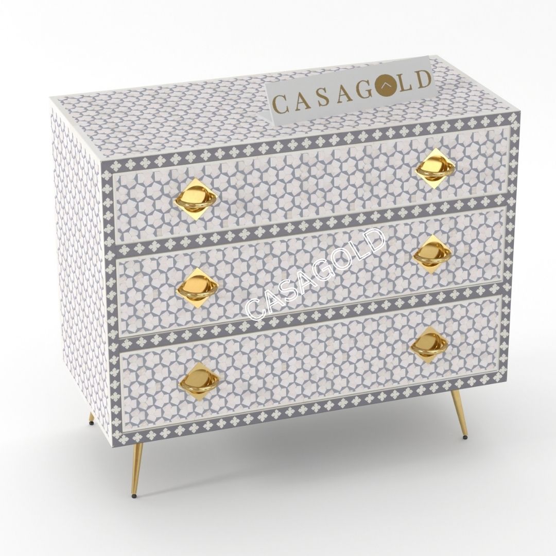 Ornate Targua design bone inlay chest for decorative storage
