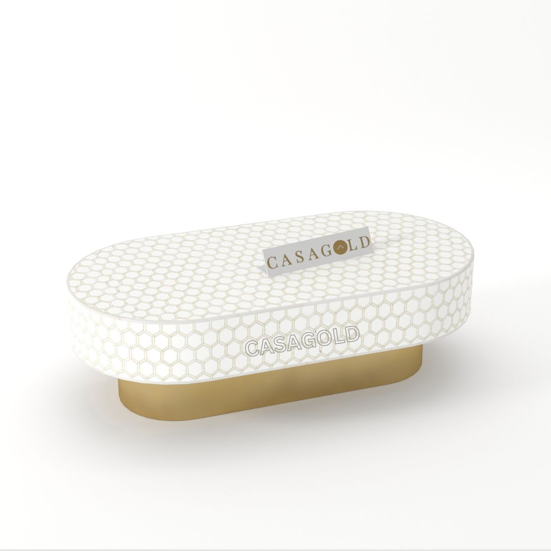 Oval Bone Inlay Coffee Table with Artistic Floral Patterns
