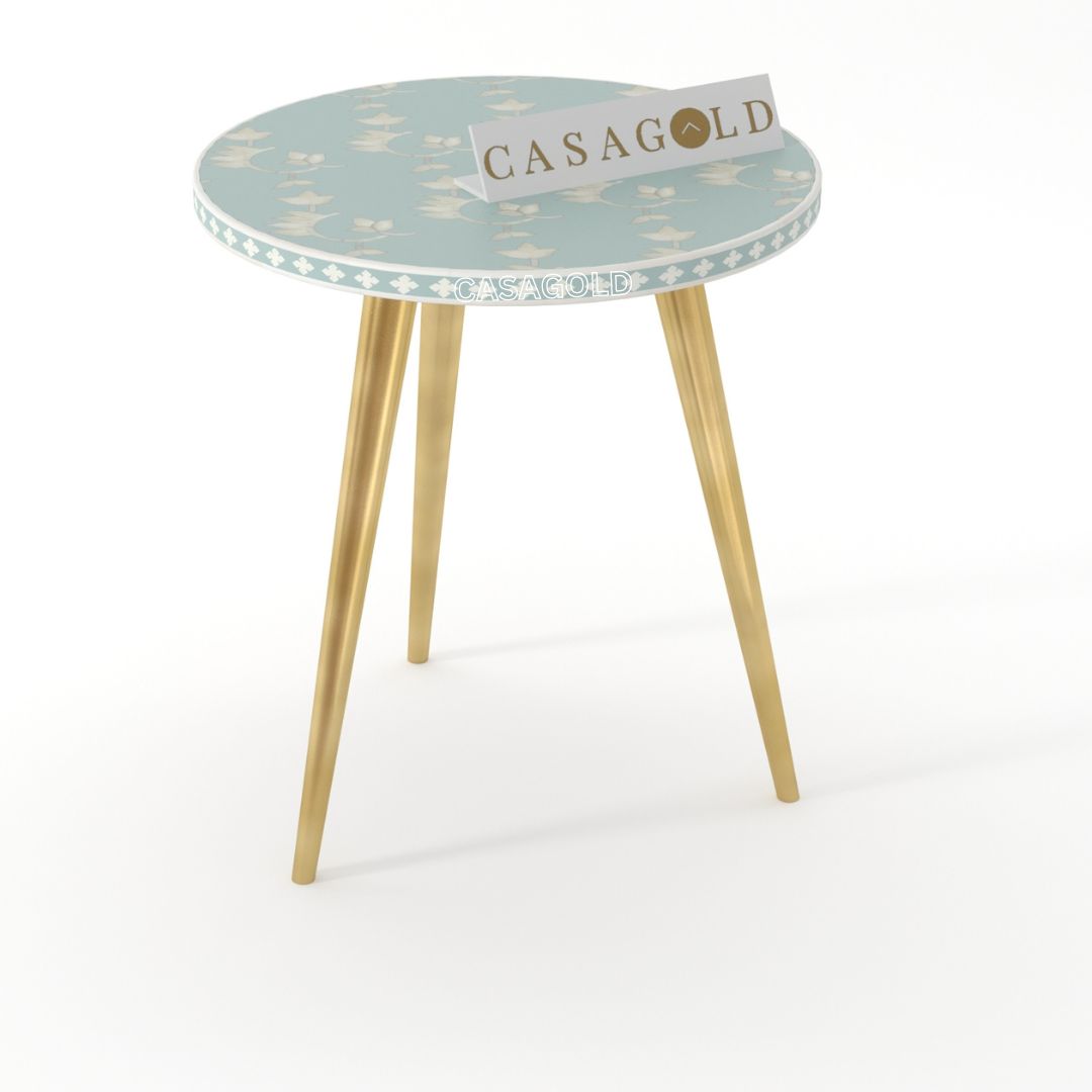 Overlay Pattern Inlay Round 3-Leg Side Table	