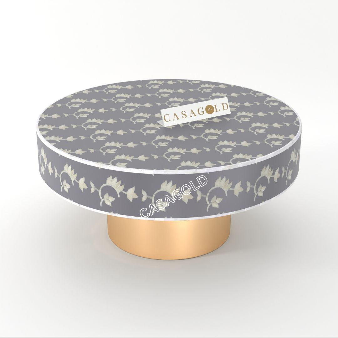 Round marble top coffee table with inlay
