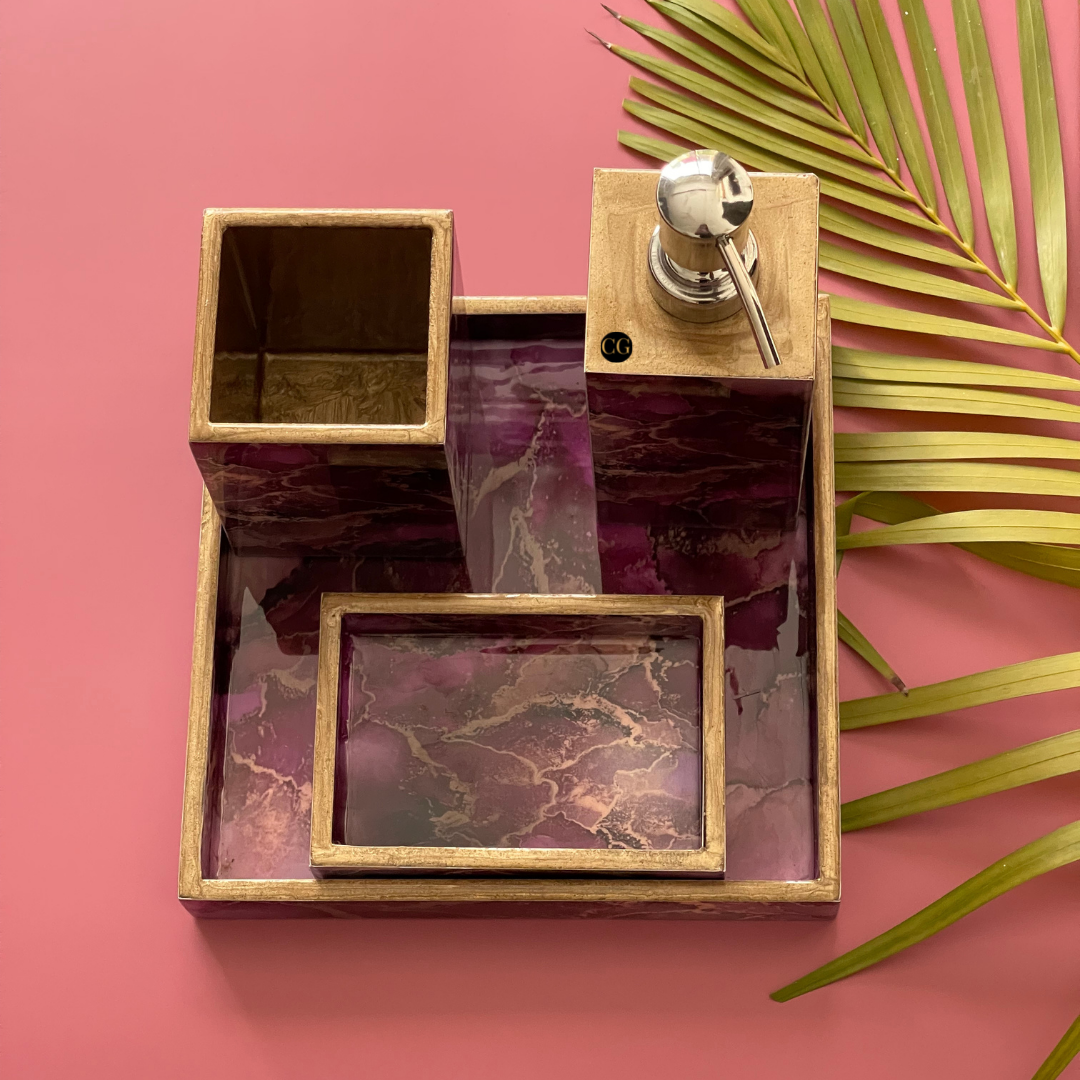 Pink Handcrafted Bathroom Accessories Set with Unique Design	