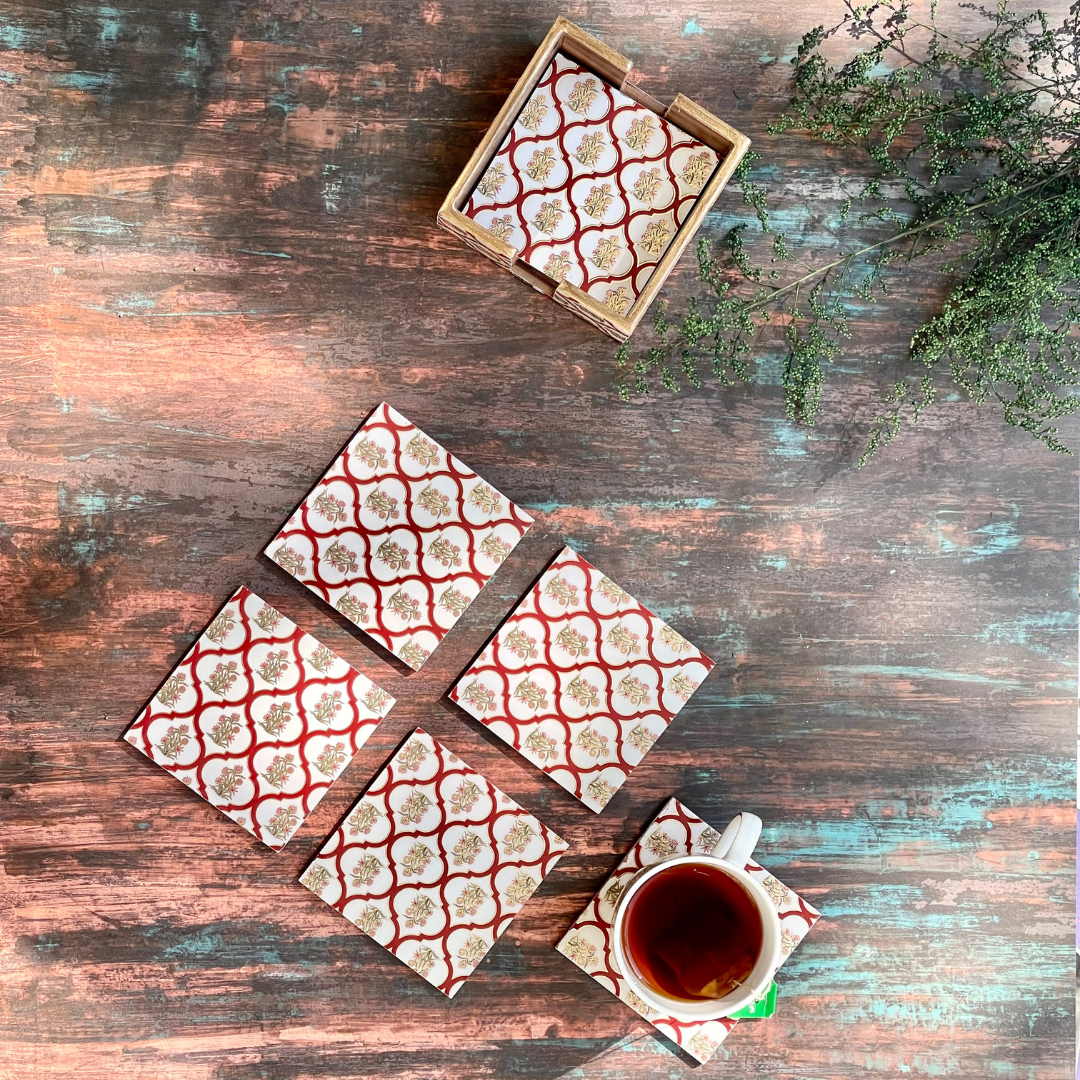 Premium coaster and tissue box set for dining areas
