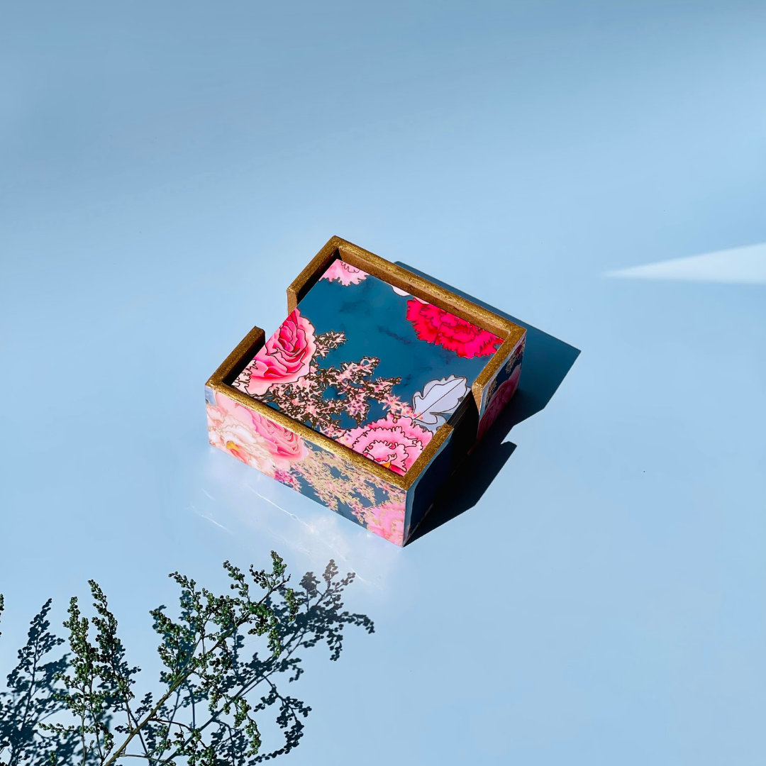 Premium wooden coaster with integrated tissue box
