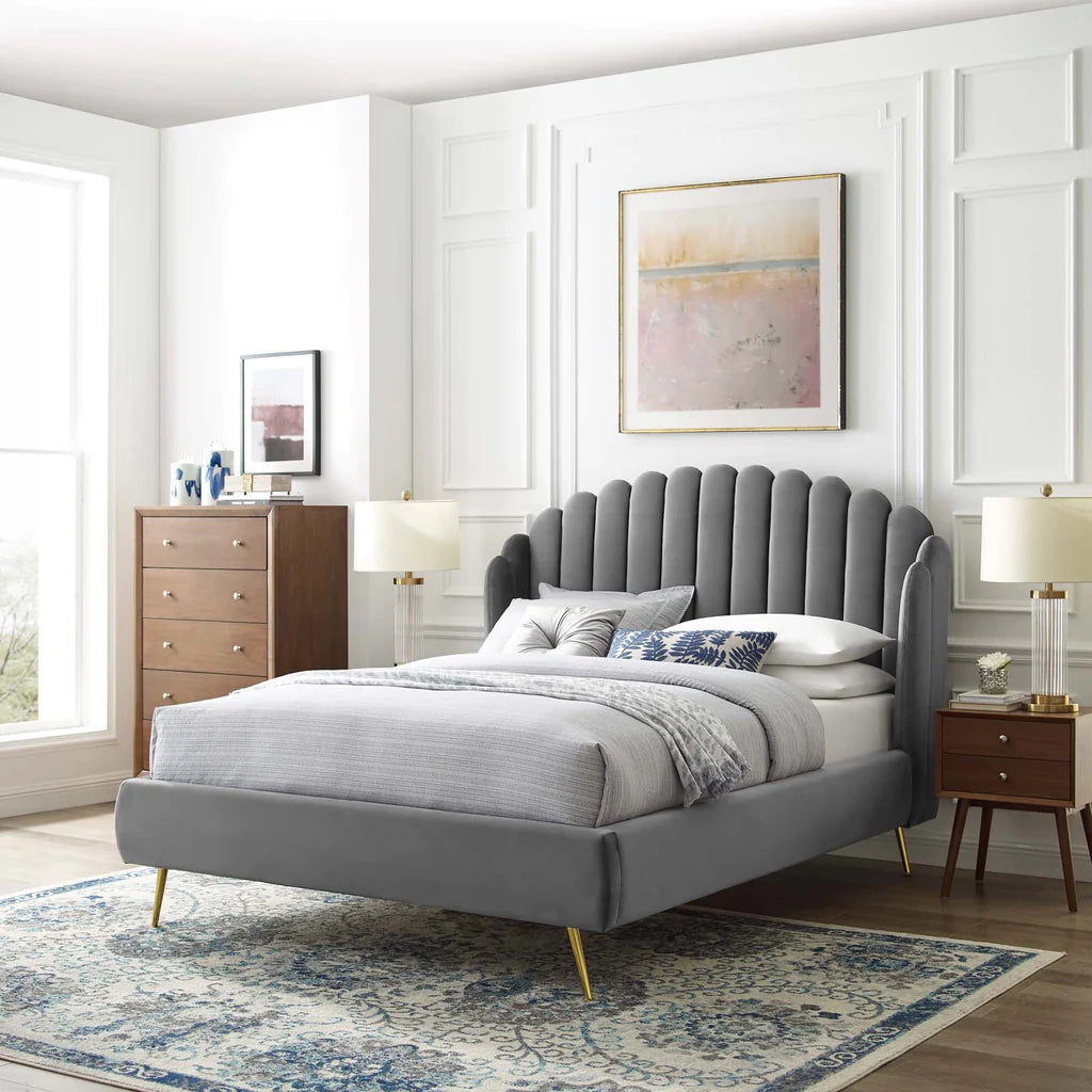 Queen wings bed with high headboard and wing sides