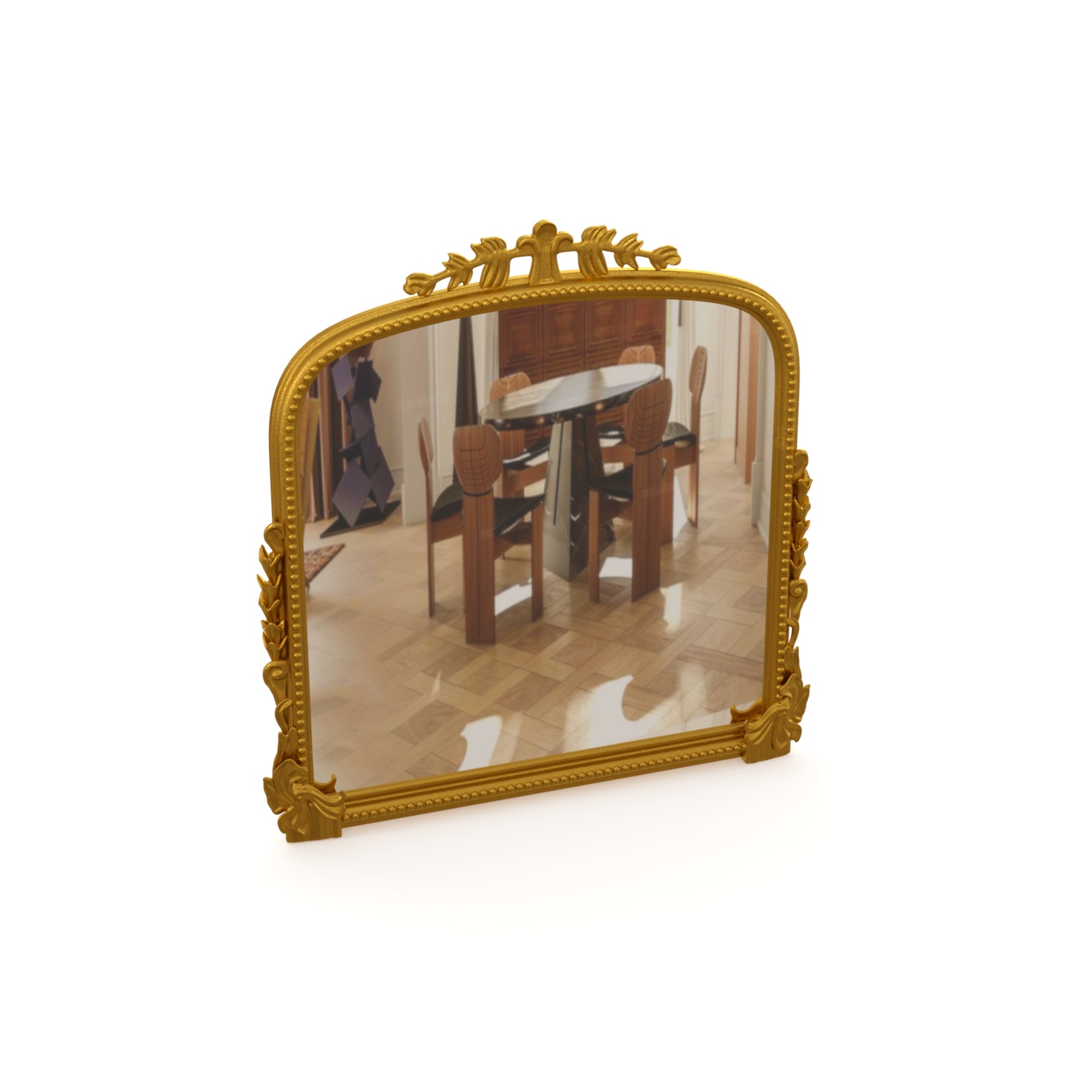 Rectangle small glass mirror with chain for hanging in vintage style