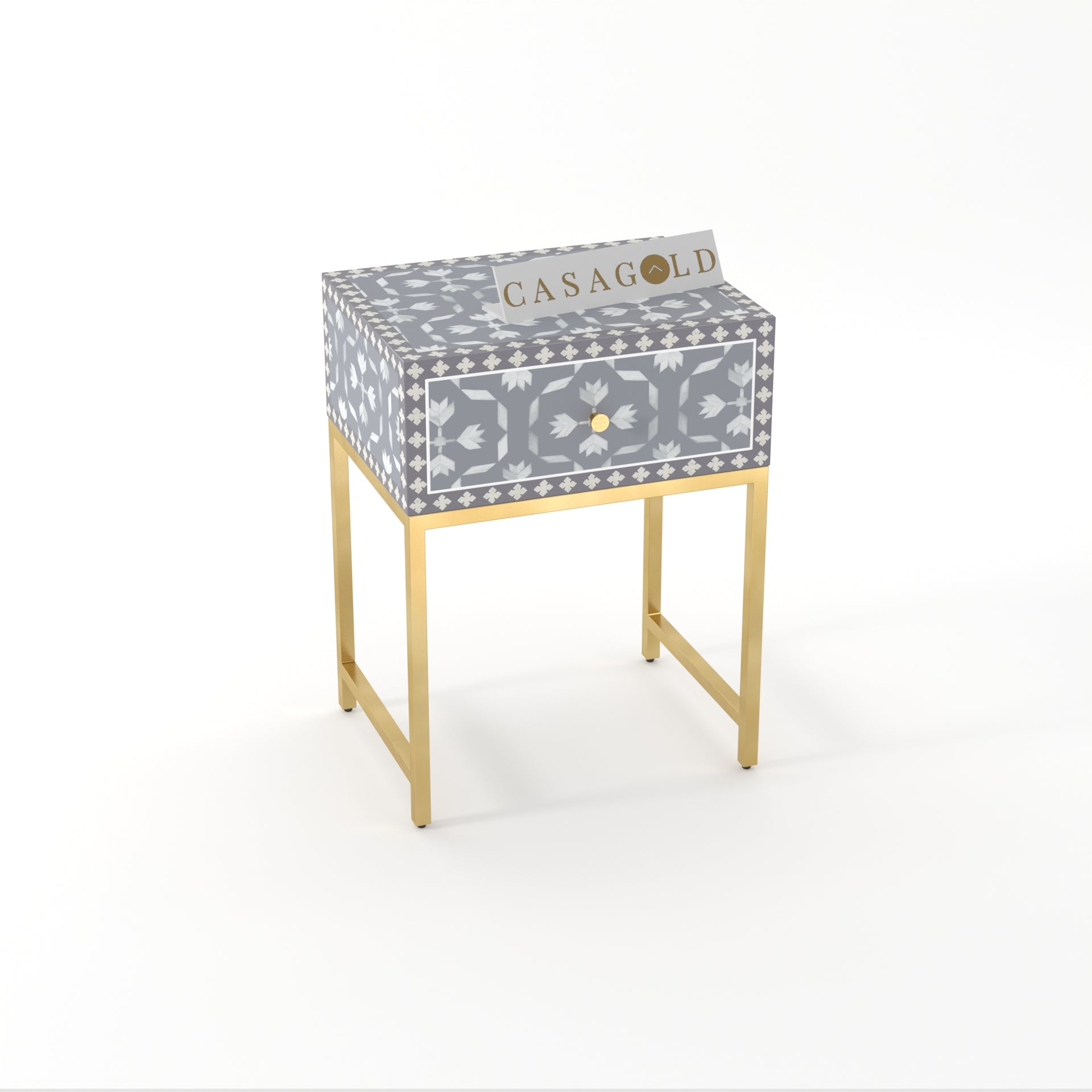  Rectangular Bone Inlay Table with Gold Legs	