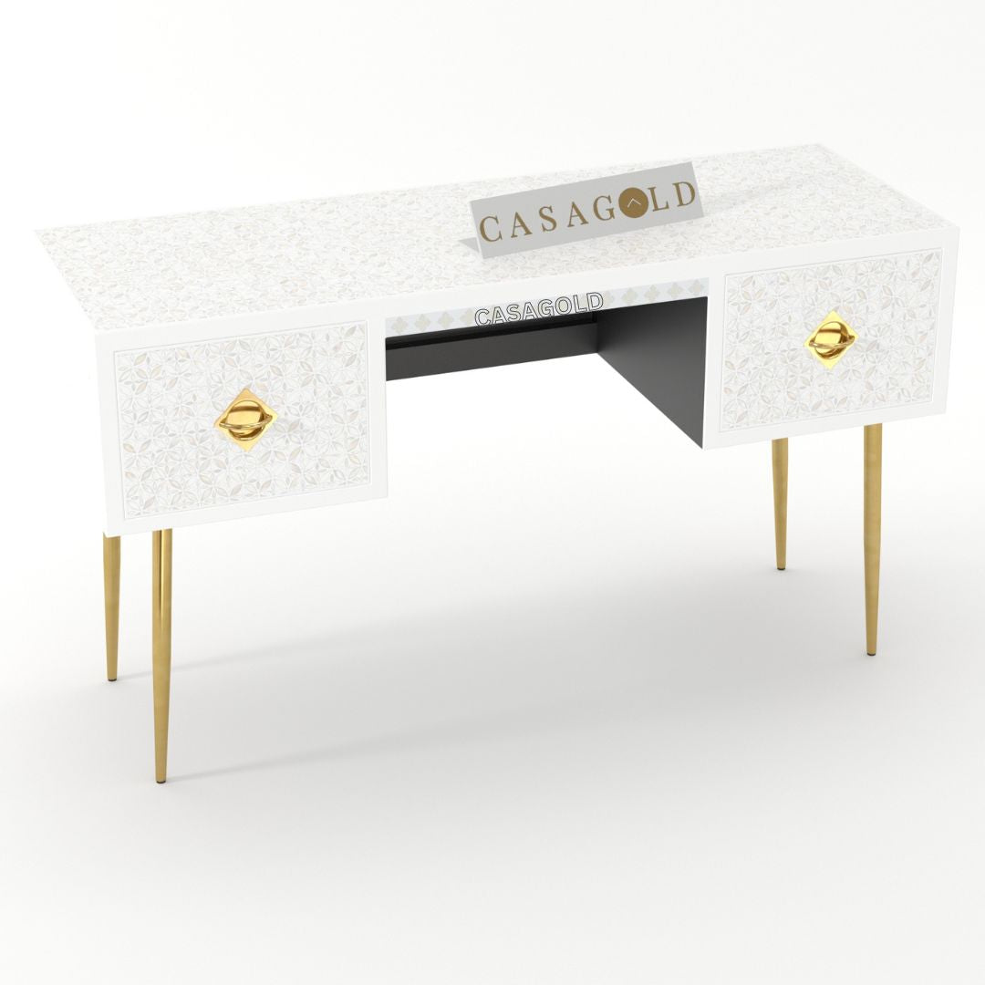 Rectangular Geo bone inlay desk with drawers for organized workspace
