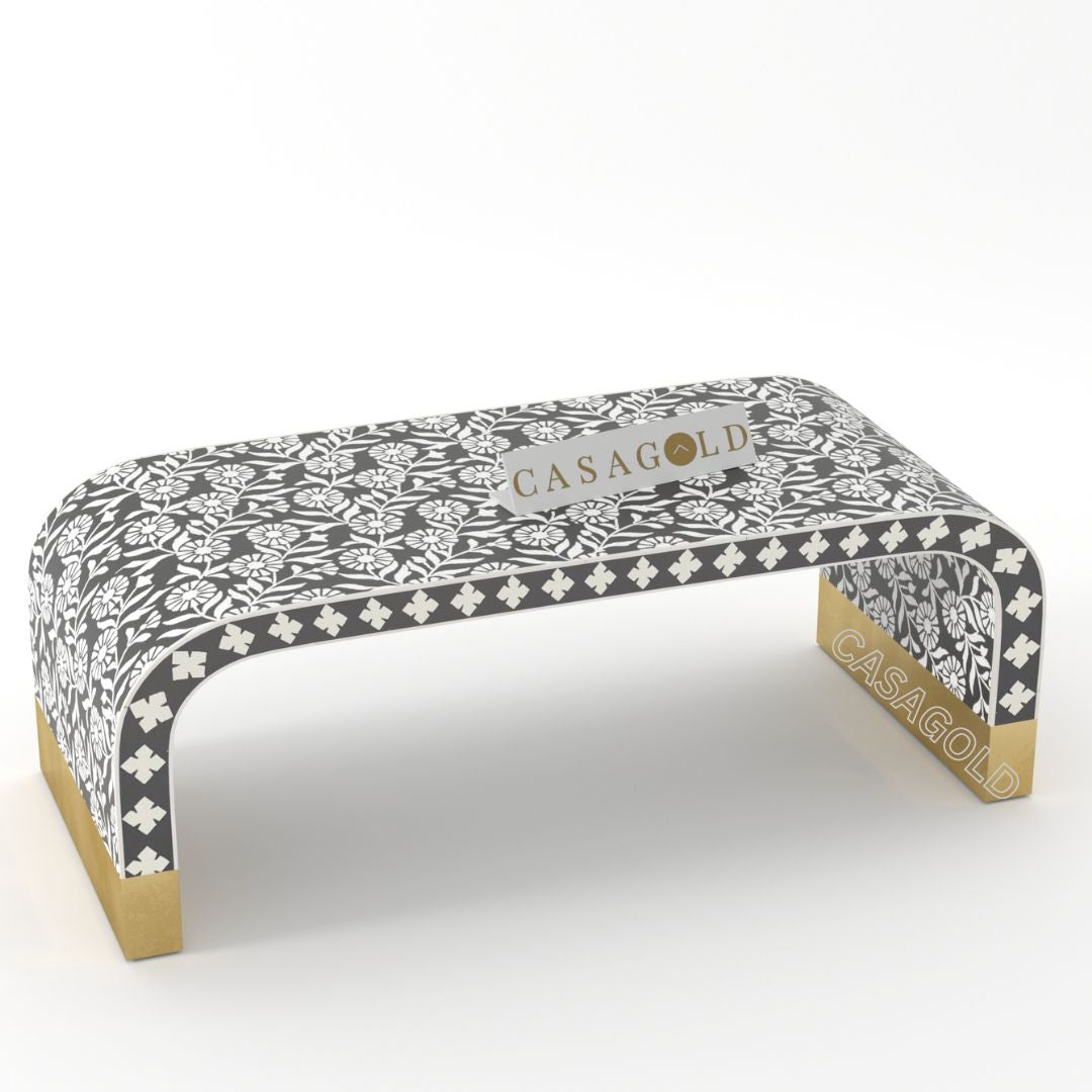 "Rectangular coffee table with Sunflower bone inlay finish"
