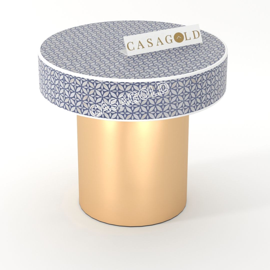 Round Black Bone Inlay Table with Gold Base	
