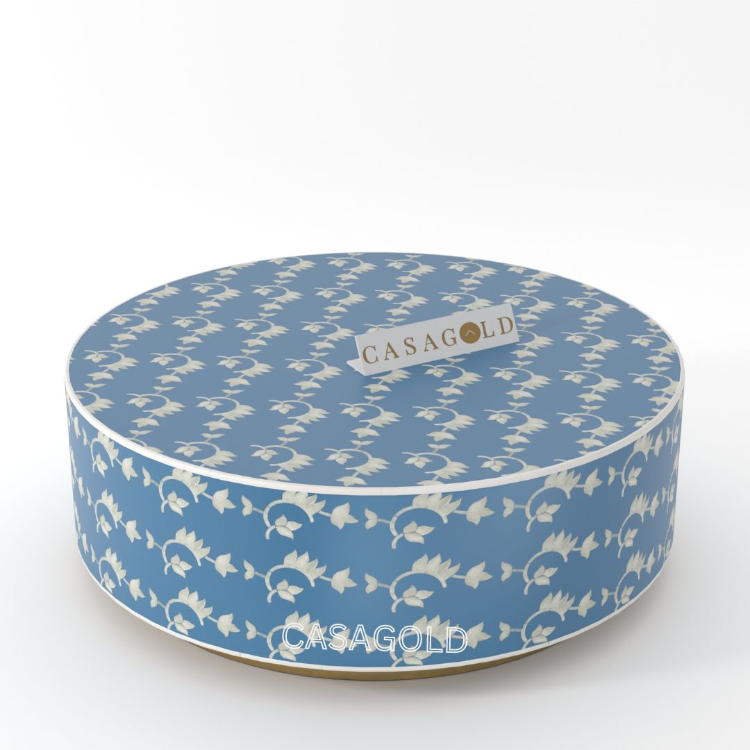 Round Coffee Table with Elegant Bone Inlay
