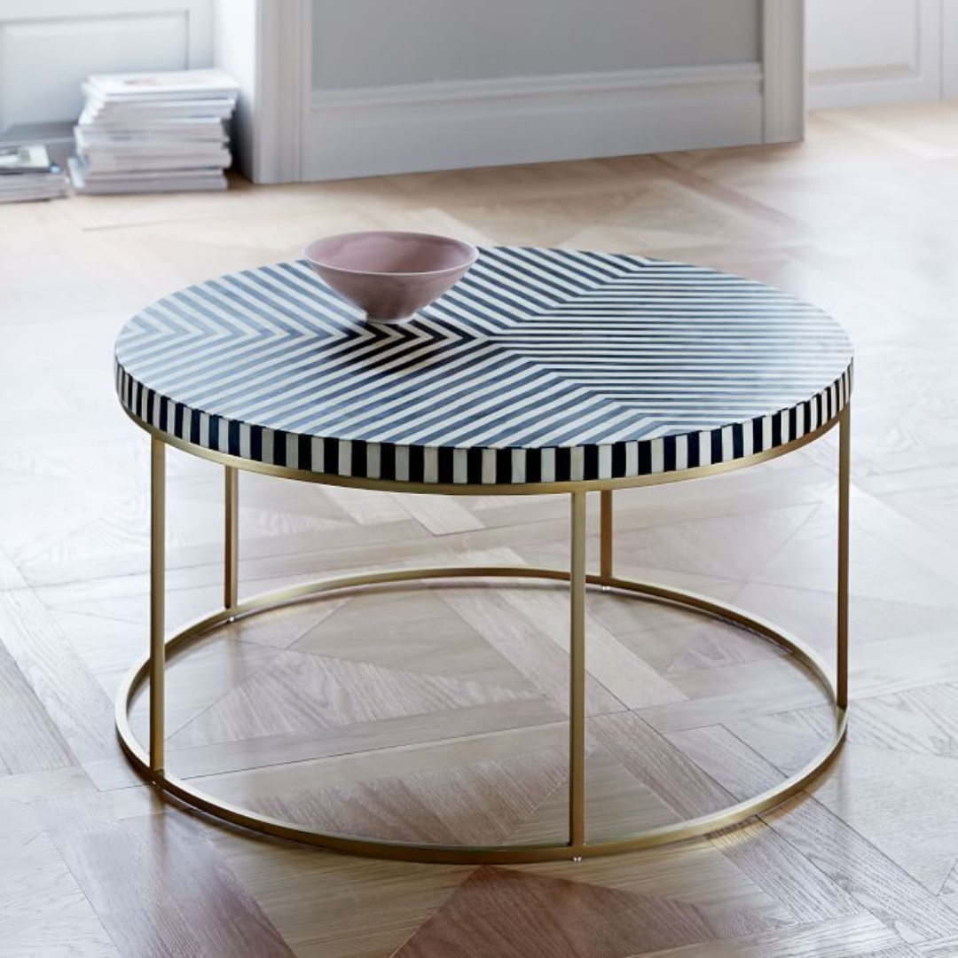 Round Inlay Coffee Table with Classic Design
