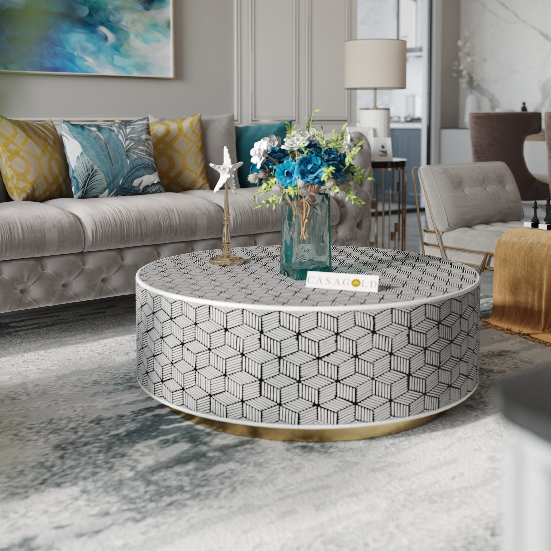 Round Bone Inlay Table - Chic Home Furniture
