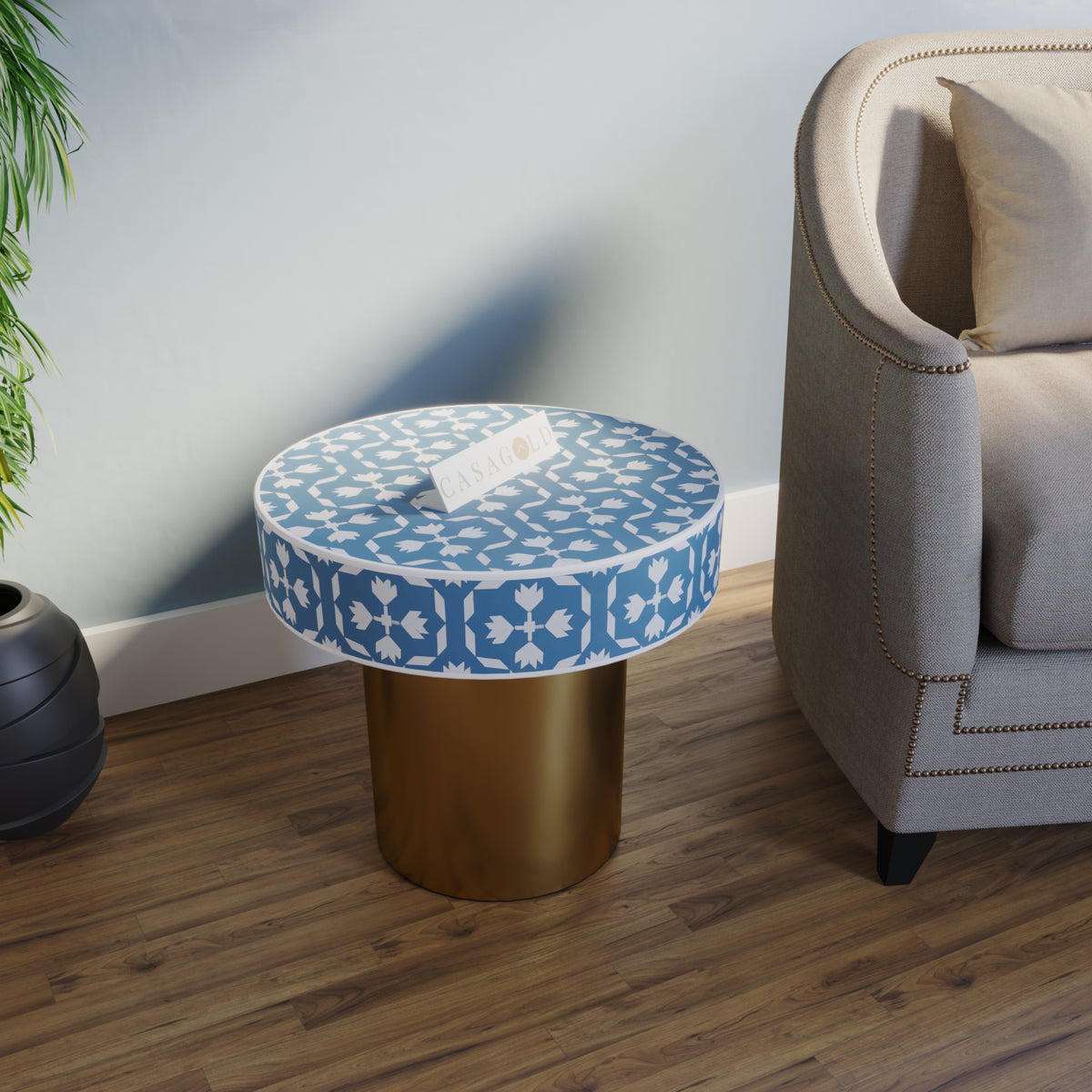 Bone Inlay Circular Table Inlay Round Side Table - Floral