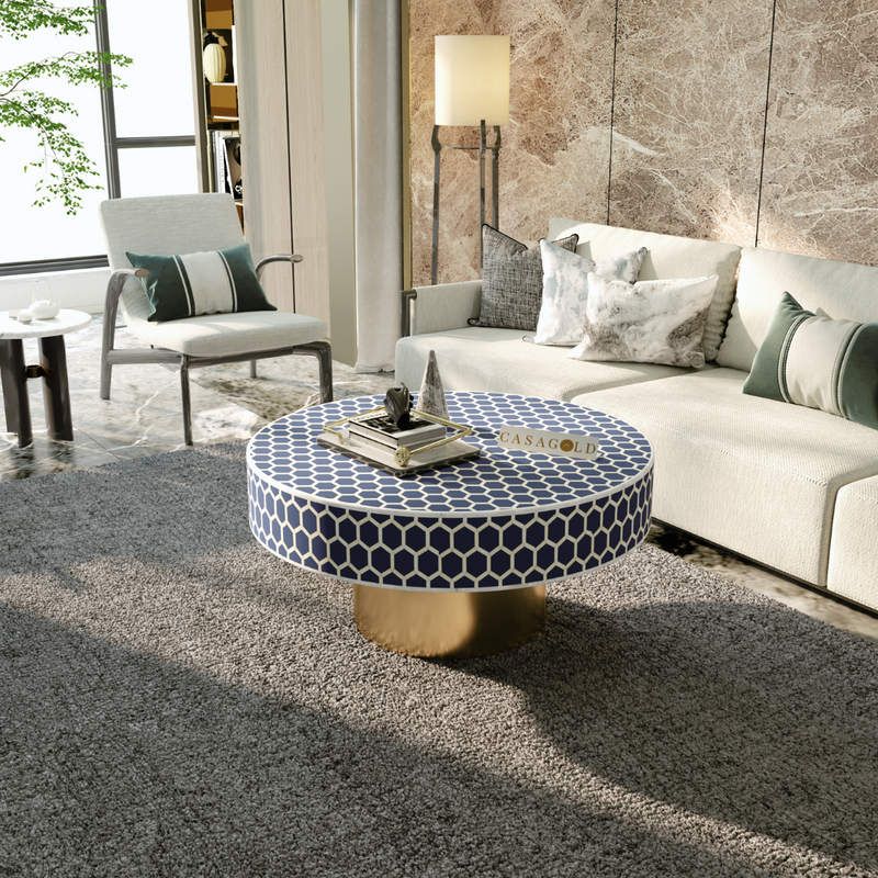 Inlay Round Coffee Table - Honeycomb