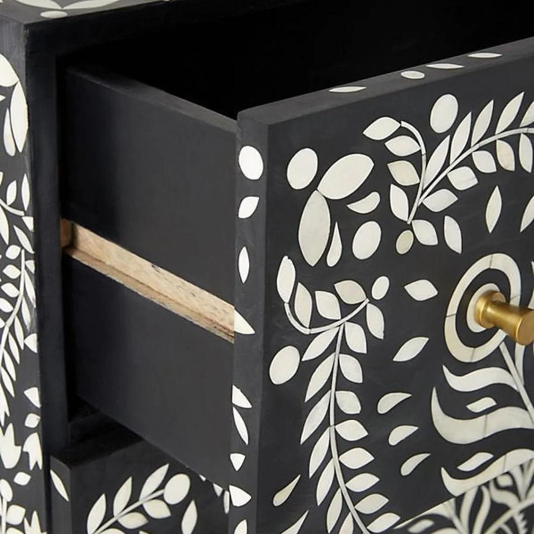 Rustic-style bone inlay chest of drawer for living room decor