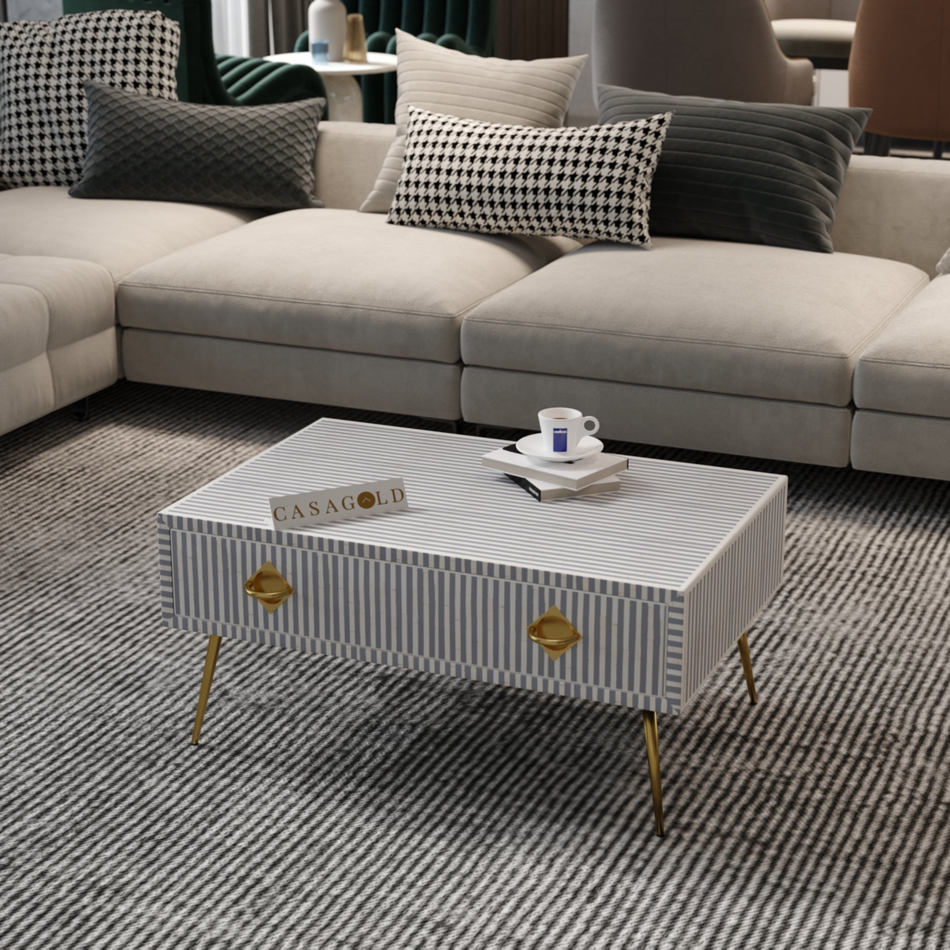 Rustic Bone Inlay Rectangular Coffee Table	