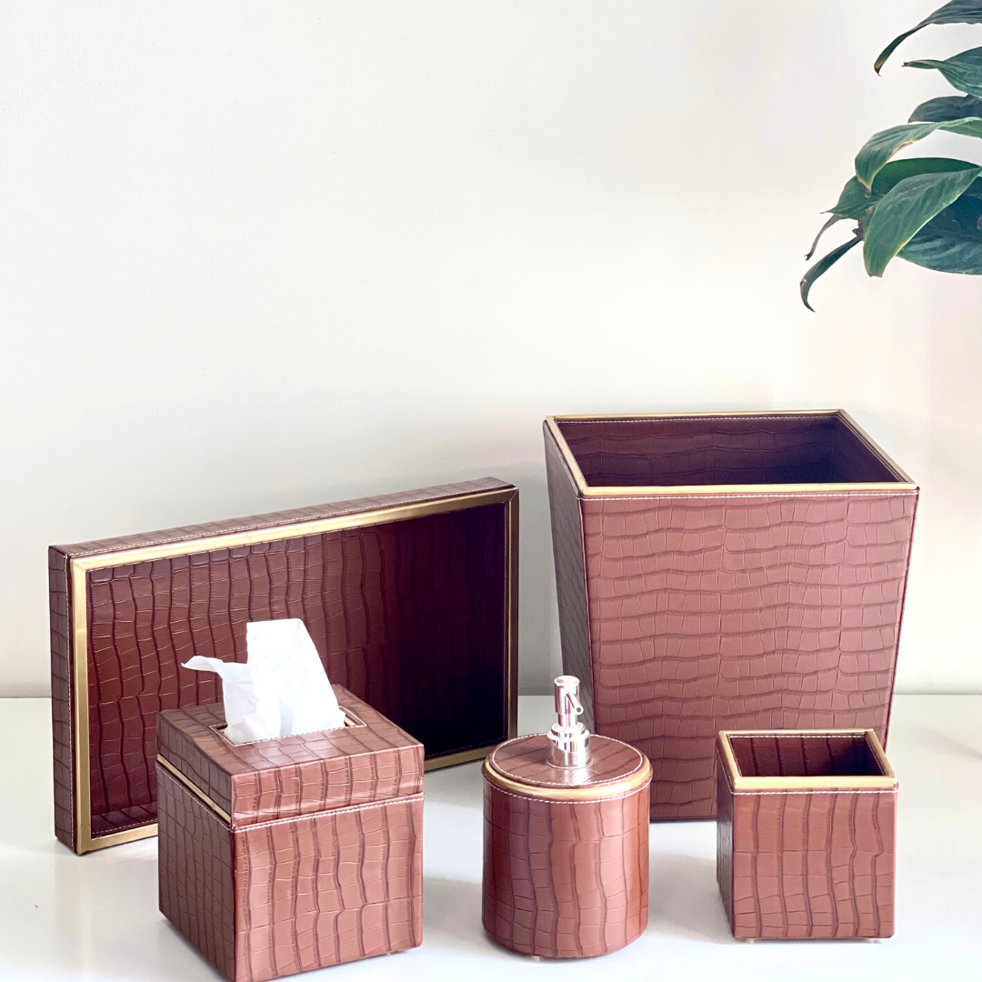 Rustic wooden leather  bathroom set with natural look