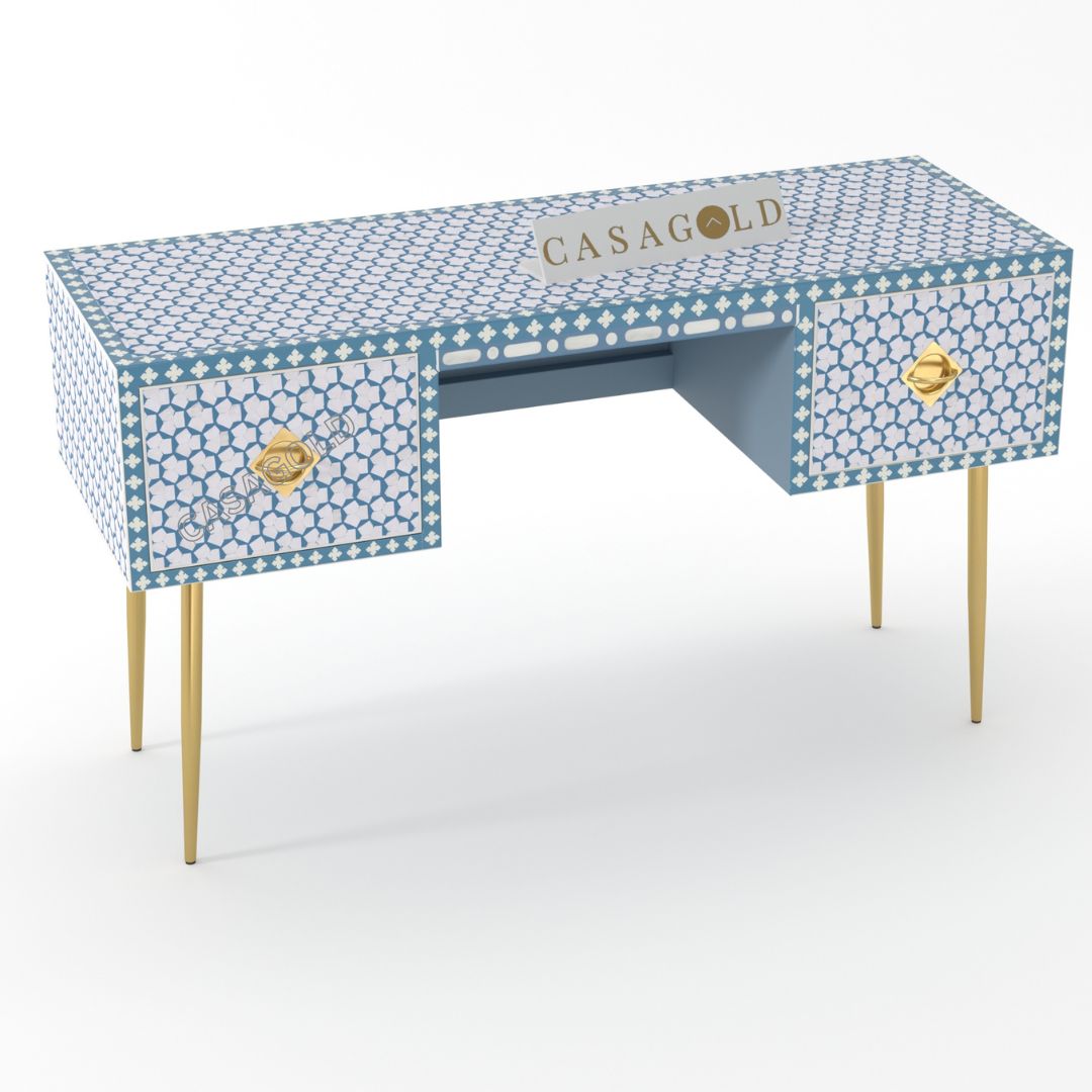 Sea Green and White Bone Inlay Office Desk	
