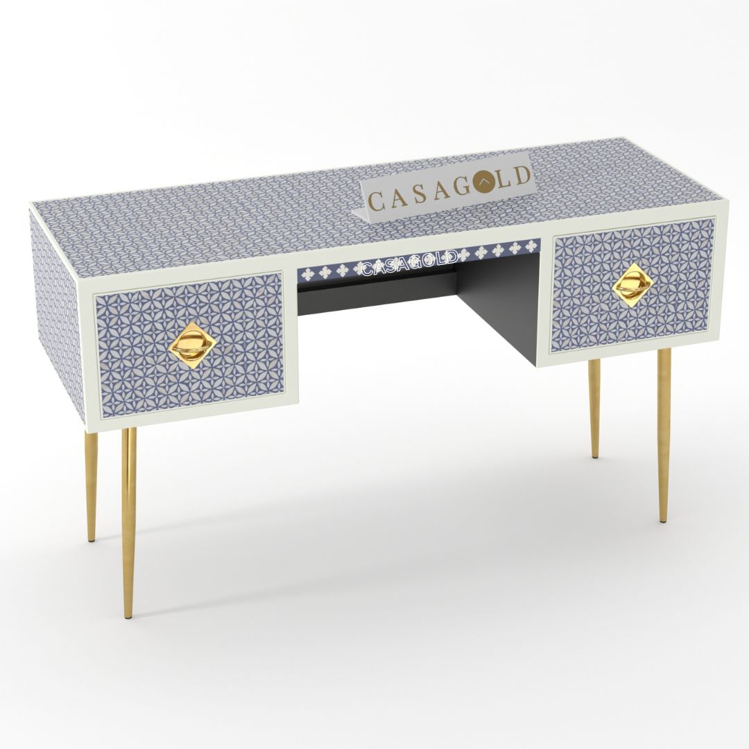 Sleek Geo black bone inlay writing desk with spacious storage compartments