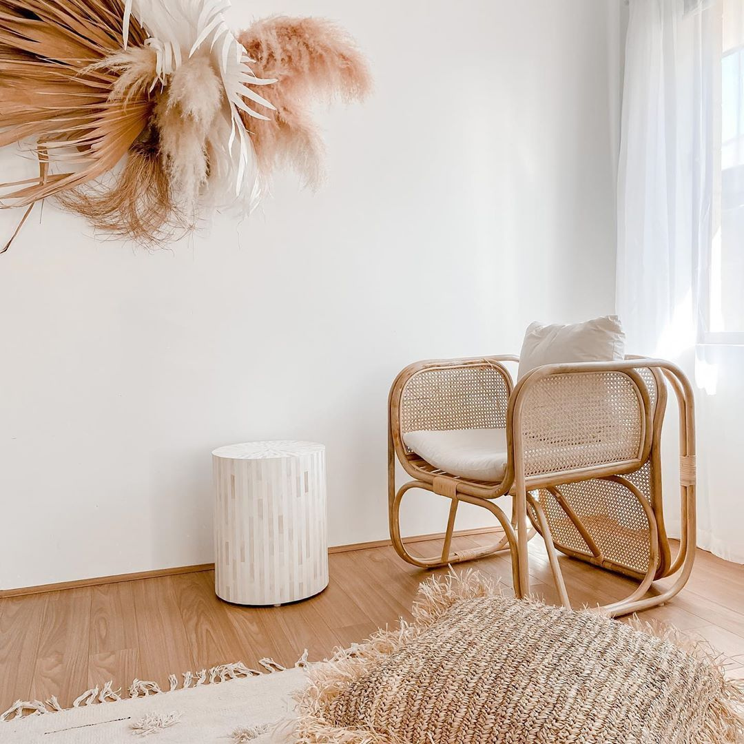 Small Floral Bone Drum Inlay Side Table	