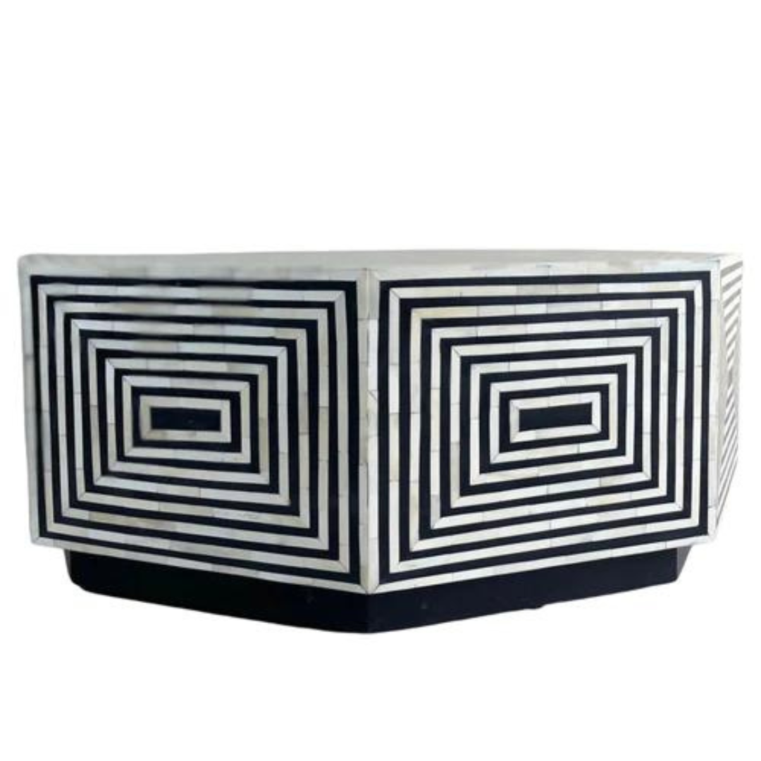 Small Hexagon Bone Inlay Coffee Table for Compact Spaces	