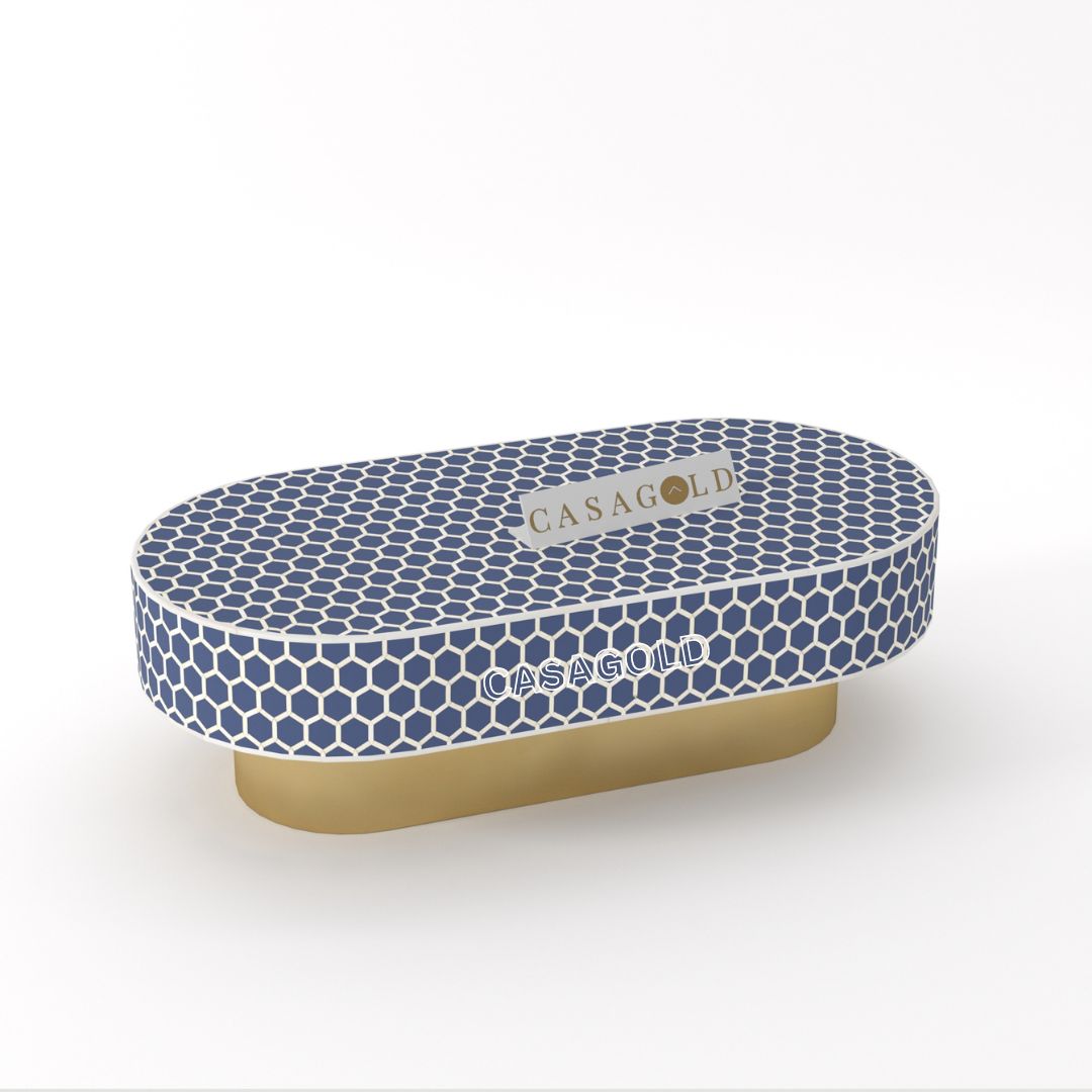"Stylish bone inlay coffee table in modern oblong shape"
