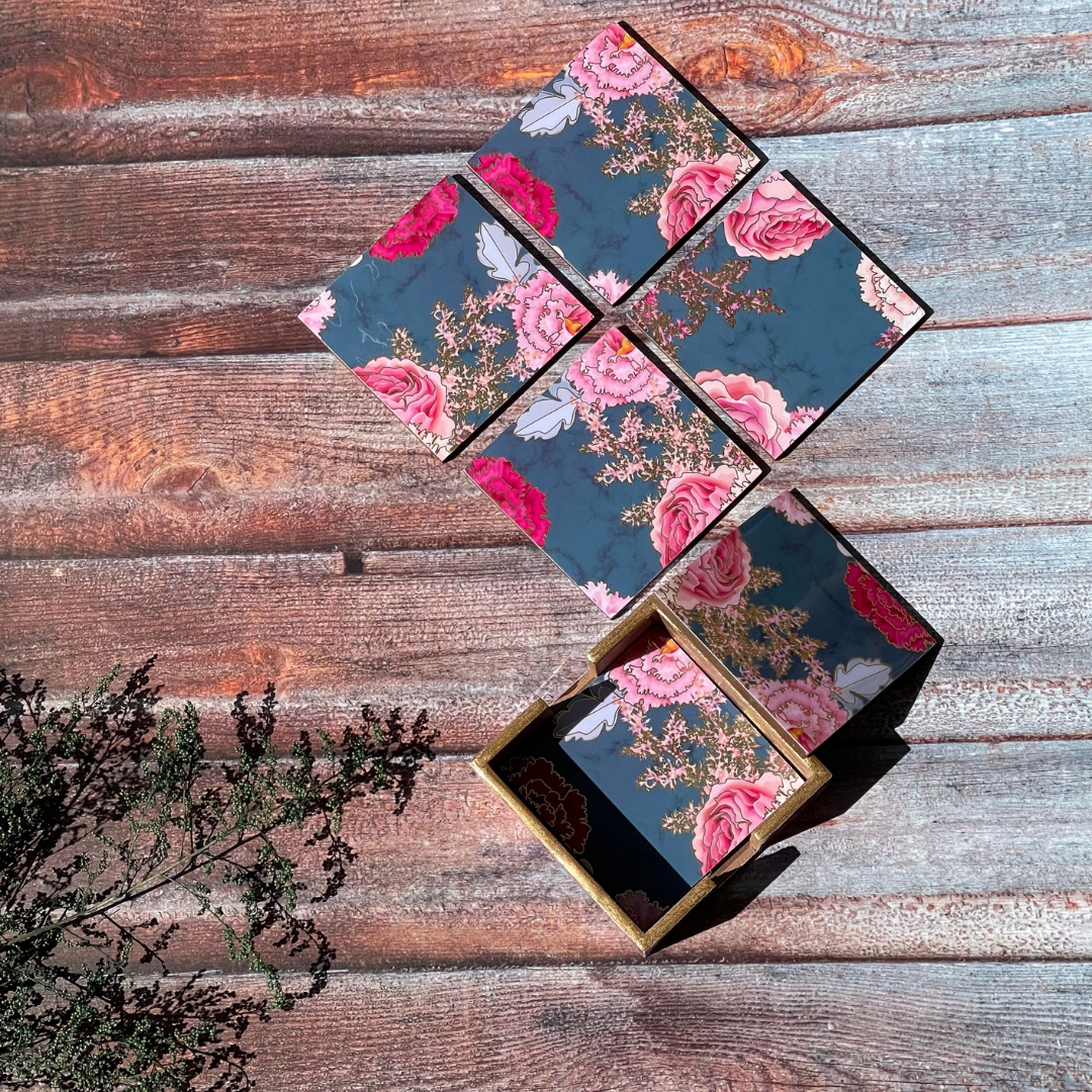 Stylish decorative coaster and tissue box set
