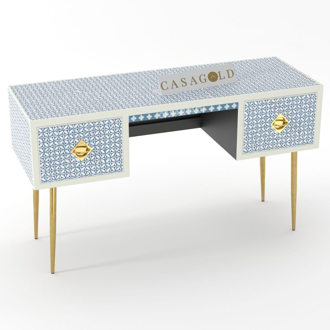 Stylish geometric bone inlay writing desk for sophisticated interiors
